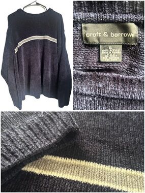 croft & barrow Navy Sweater with Cream Chest Stripe